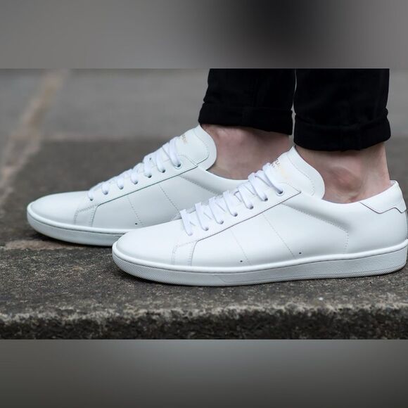 Saint Laurent 42 Classic Court White Low Leather Sneakers NEW 417849 - Picture 2 of 12